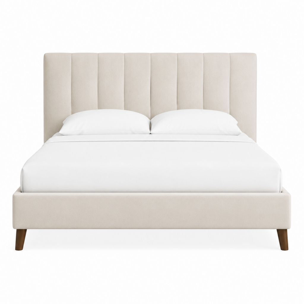 Lit double avec cadre beige en polyester 160 x 200 cm