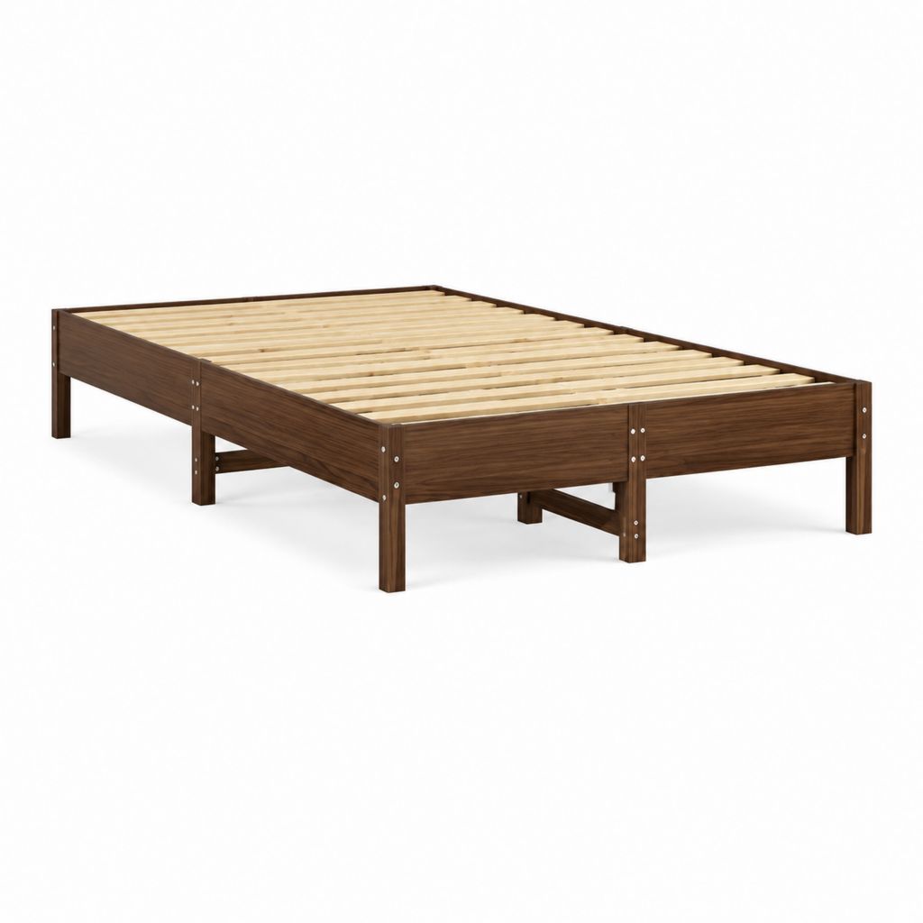 Lit double avec cadre à lattes marron foncé en MDF rectangulaire 140 x 190 cm