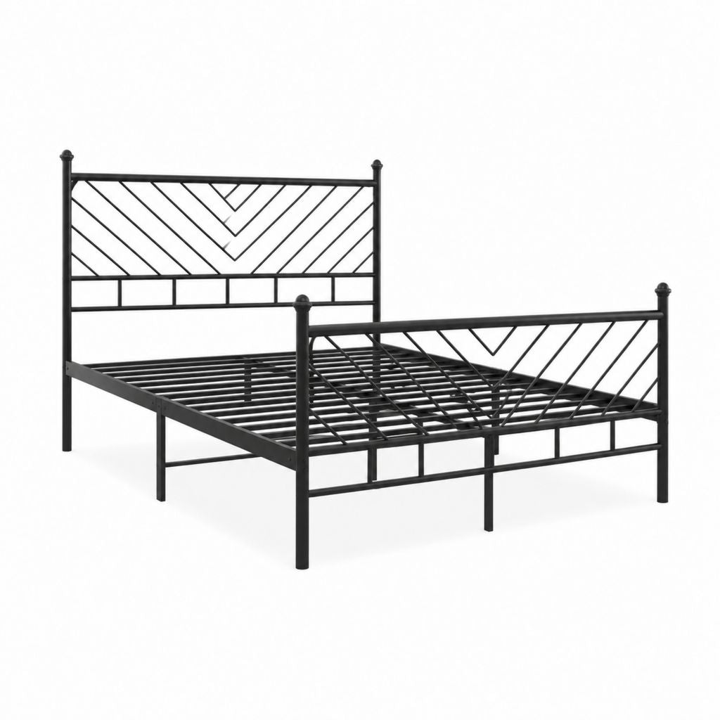 Cadre de lit double en acier noir 140 x 190 cm avec sommier à lattes