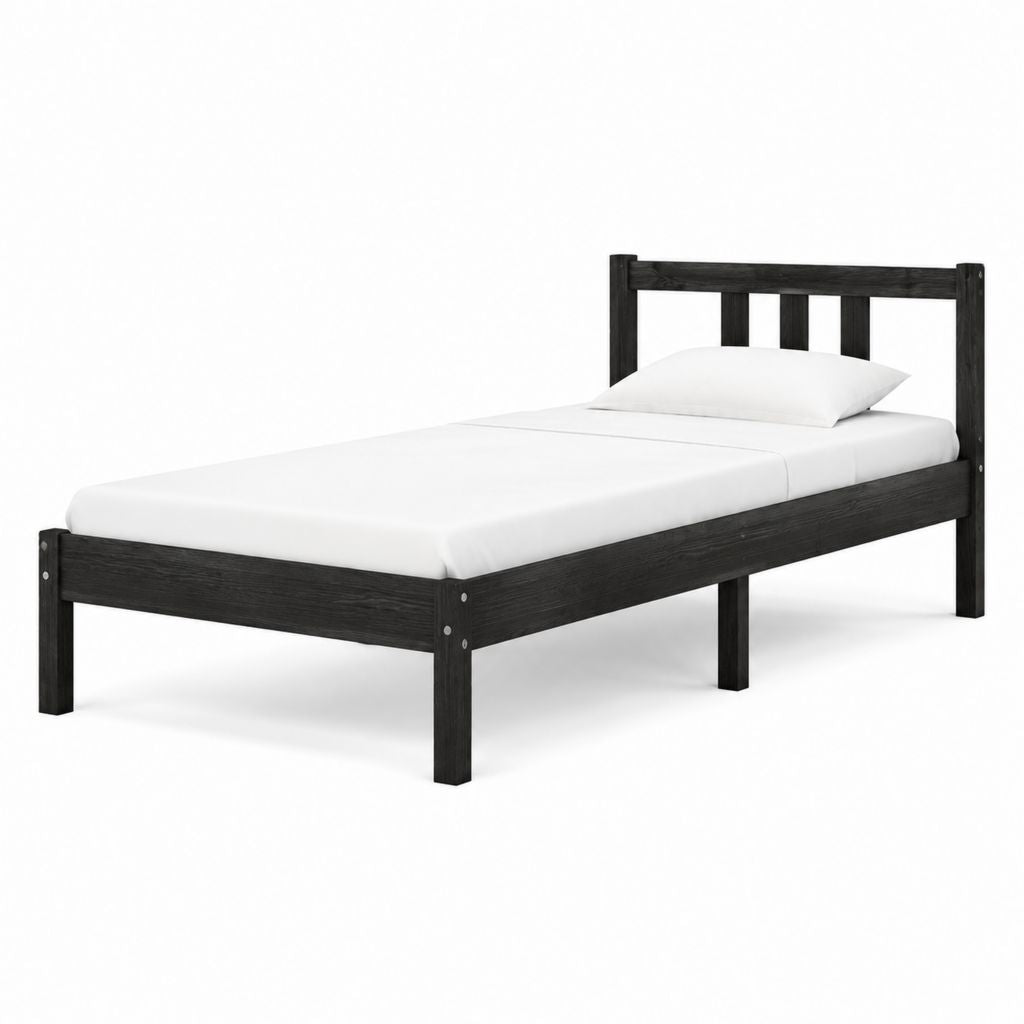 Cadre de lit 1 place noir en pin massif 90 x 190 cm