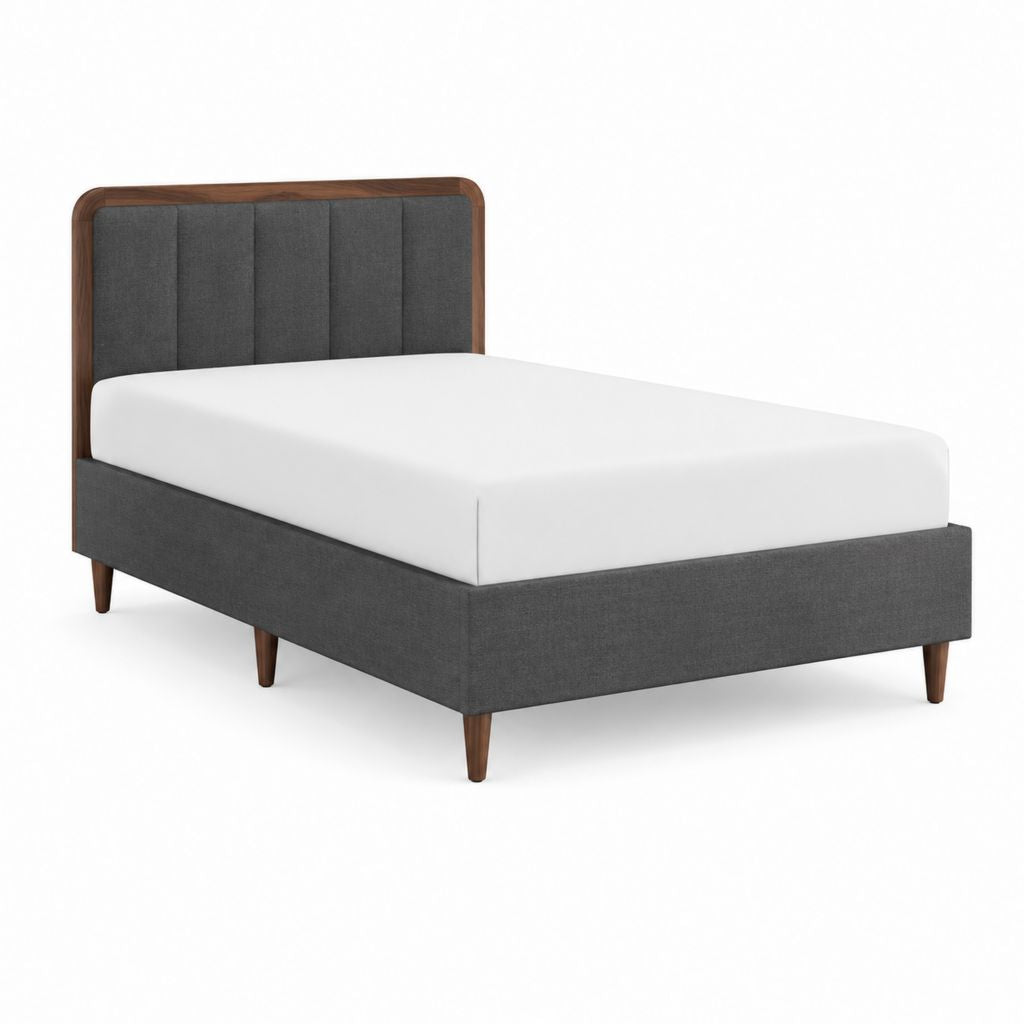 Lit double cadre de lit gris anthracite et noyer en polyester 160 x 200 cm