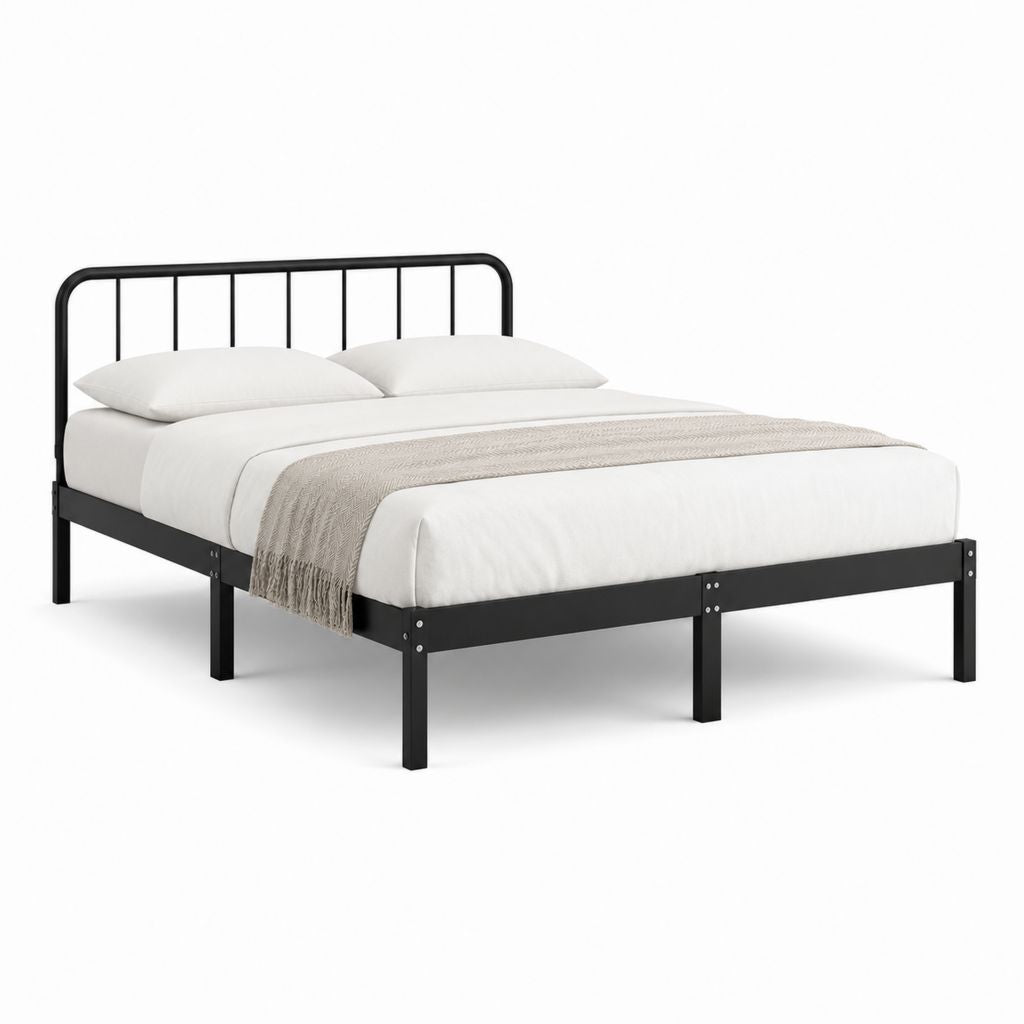 Cadre de lit double noir en acier rectangulaire 140 x 190 cm