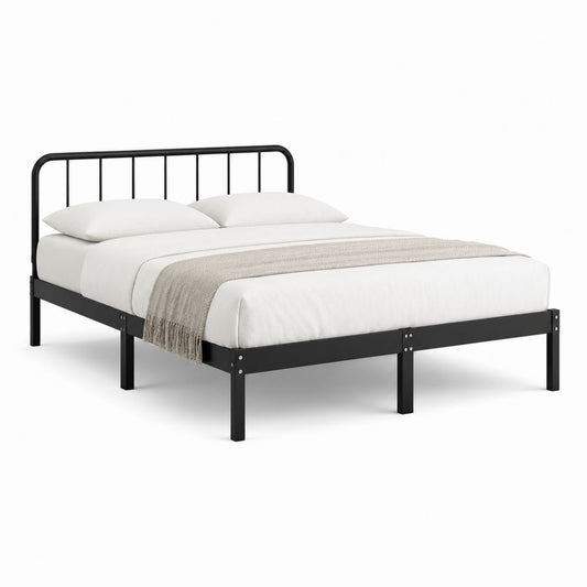 Cadre de lit double noir en acier rectangulaire 140 x 190 cm