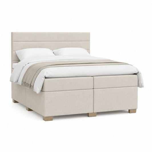 Lit coffre capitonné beige en polyester 160 x 200 cm avec tête de lit