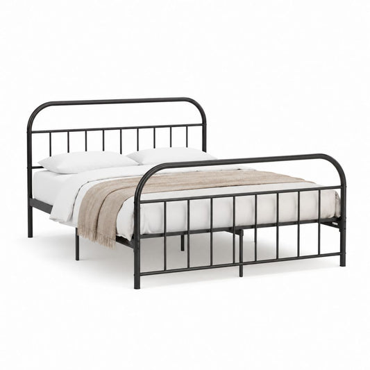 Cadre de lit double noir en acier 140 x 190 cm avec tête et pied de lit arrondis
