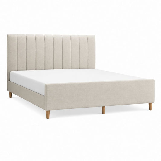 Cadre de lit 160 x 200 cm beige en polyester avec tête de lit capitonnée verticale