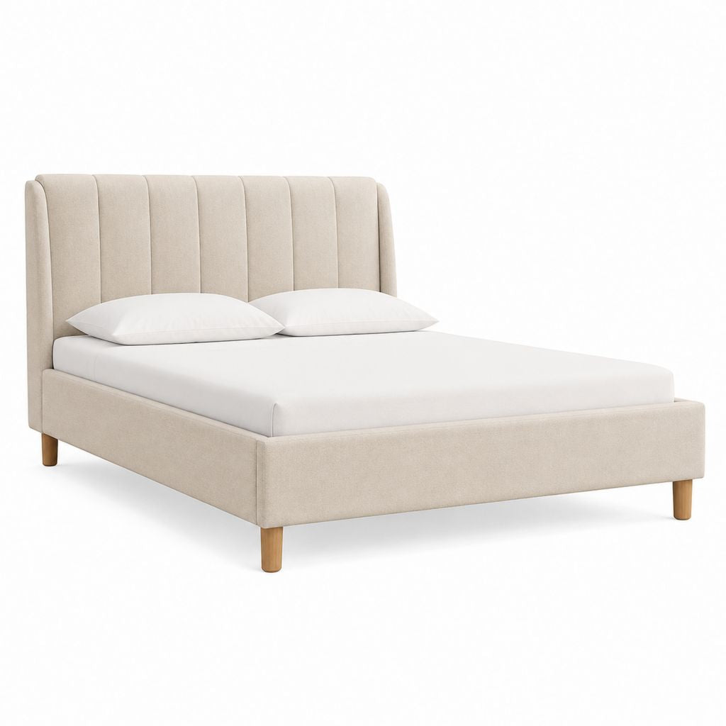 Cadre de lit double beige en polyester rectangulaire avec tête de lit 160 x 200 cm