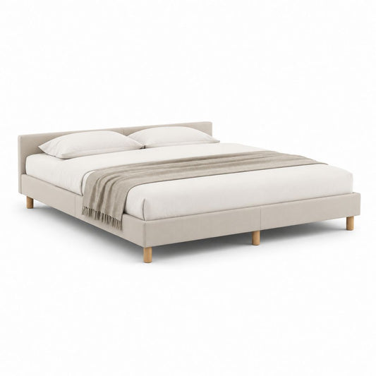 Lit double avec cadre rectangulaire beige en polyester 160 x 200 cm