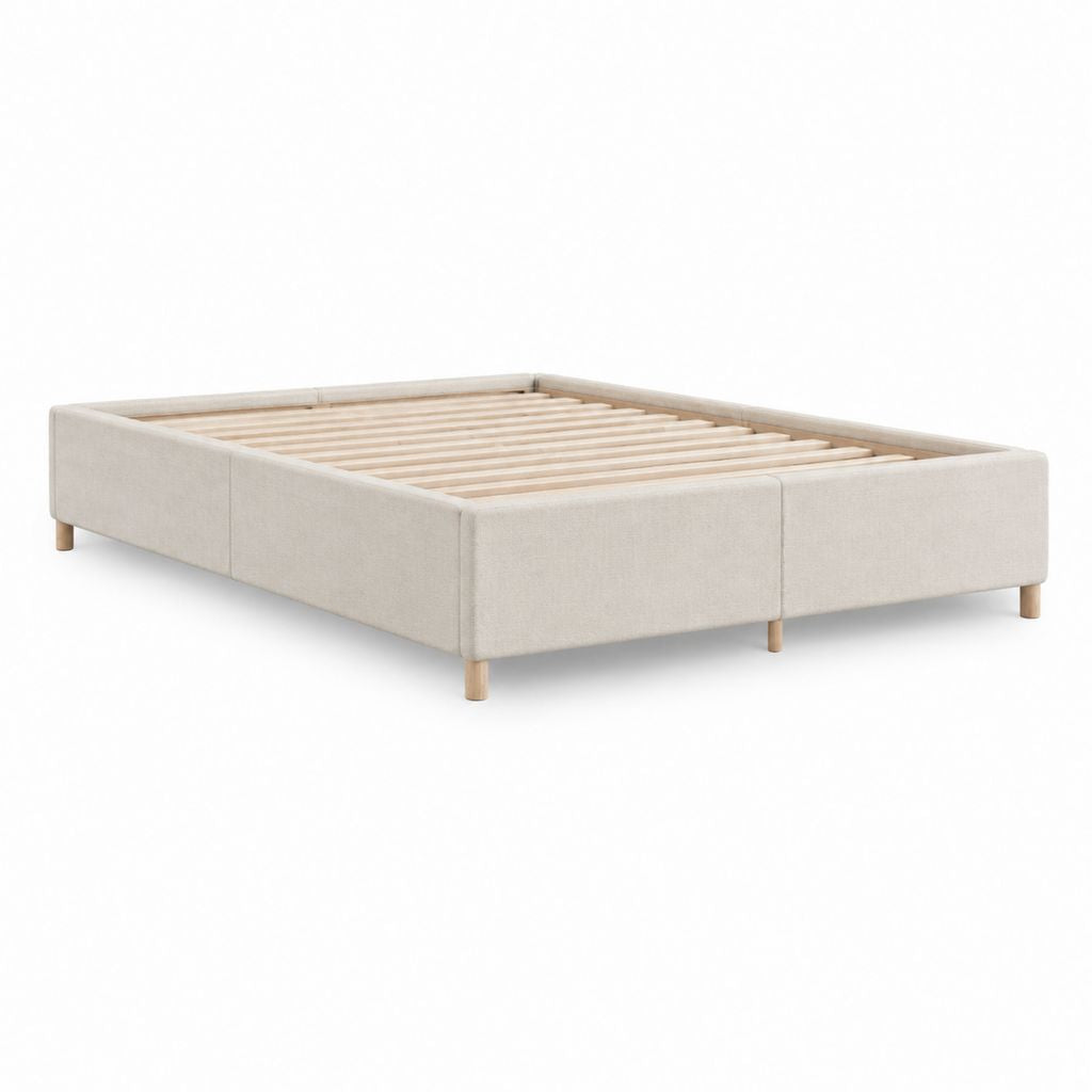 Cadre de lit 160 x 200 cm beige en polyester avec sommier à lattes