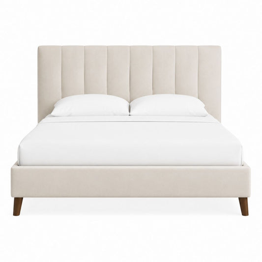 Lit double avec cadre beige en polyester 160 x 200 cm