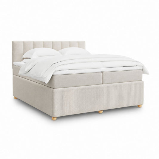 Lit tapissé 160 x 200 cm beige en polyester avec tête de lit rectangulaire capitonnée