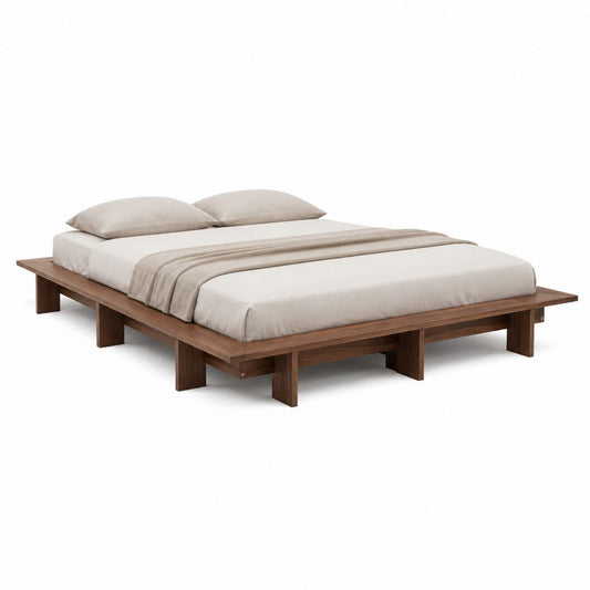 Cadre de lit plateforme 180 x 200 cm brun noyer en bois massif
