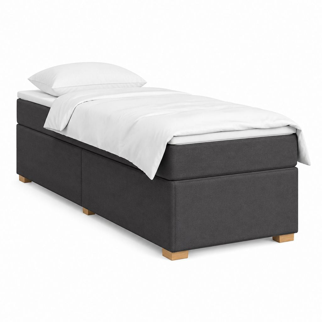 Lit boxspring 1 place gris anthracite en polyester rectangulaire 90 x 200 cm