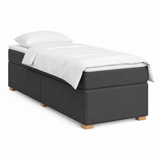 Lit boxspring 1 place gris anthracite en polyester rectangulaire 90 x 200 cm