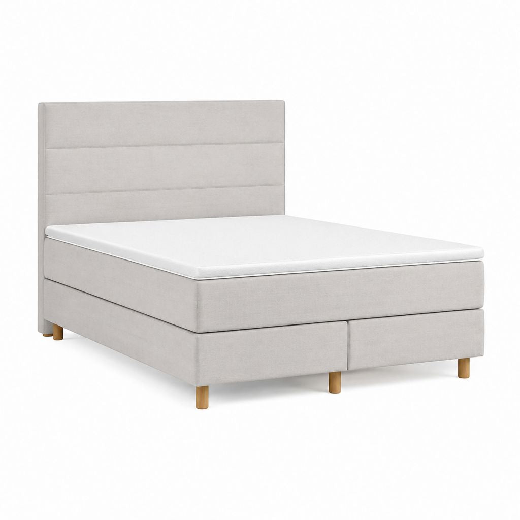 Lit double avec sommier et matelas gris clair en polyester rectangulaire 160 x 200 cm