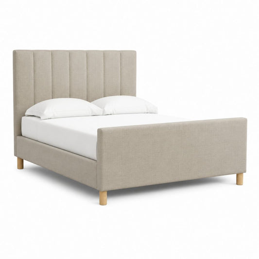 Cadre de lit double beige en polyester avec tête de lit capitonnée 160 x 200 cm