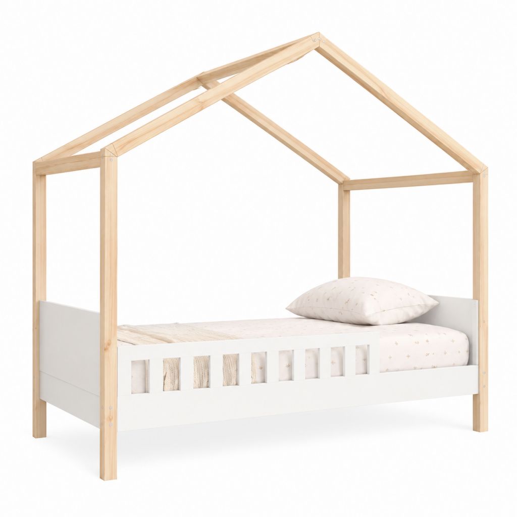 Lit enfant cabane 70 x 140 cm blanc et pin massif