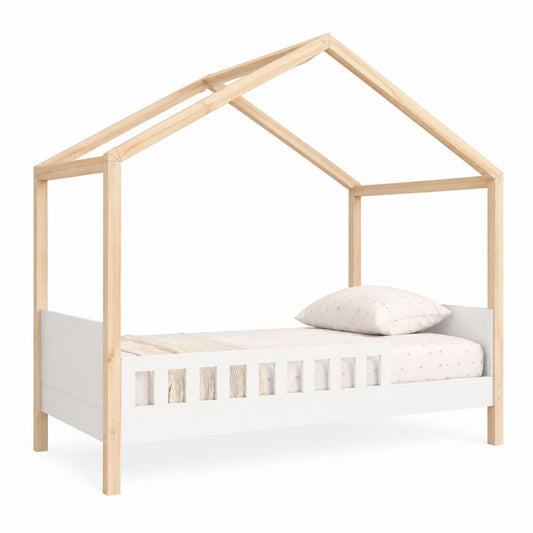 Lit enfant cabane 70 x 140 cm blanc et pin massif