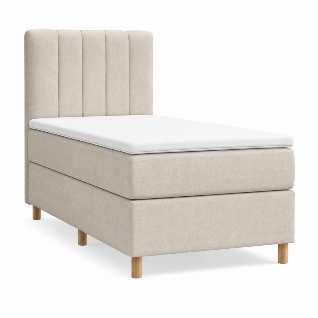 Lit 1 place avec matelas beige en polyester rectangulaire 90 x 200 cm