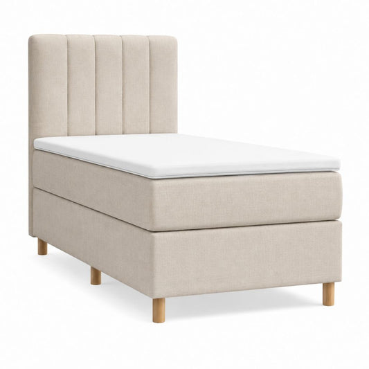 Lit 1 place avec matelas beige en polyester rectangulaire 90 x 200 cm