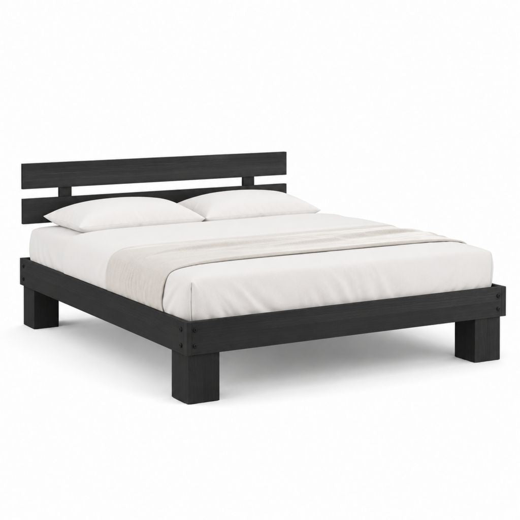 Cadre de lit double noir en MDF 160 x 200 cm avec tête de lit
