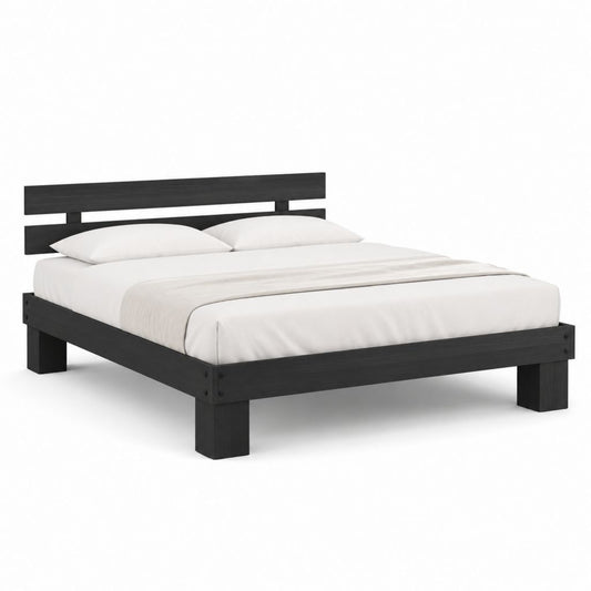 Cadre de lit double noir en MDF 160 x 200 cm avec tête de lit