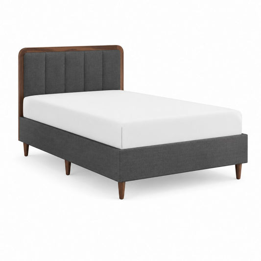Lit double cadre de lit gris anthracite et noyer en polyester 160 x 200 cm